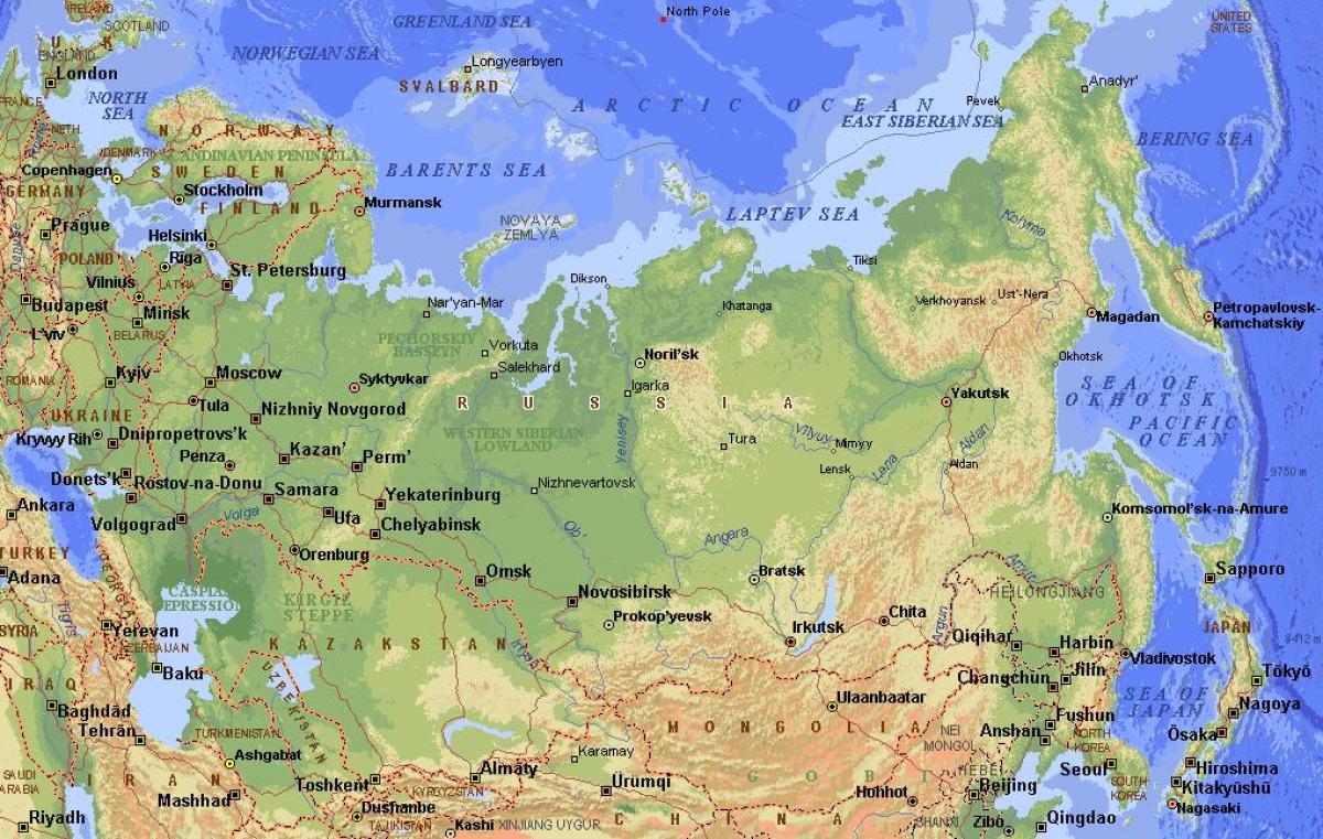 Rusia Caracteristici Fizice Harta Caracteristici Fizice Din Rusia HartÄƒ Europa De Est Europa